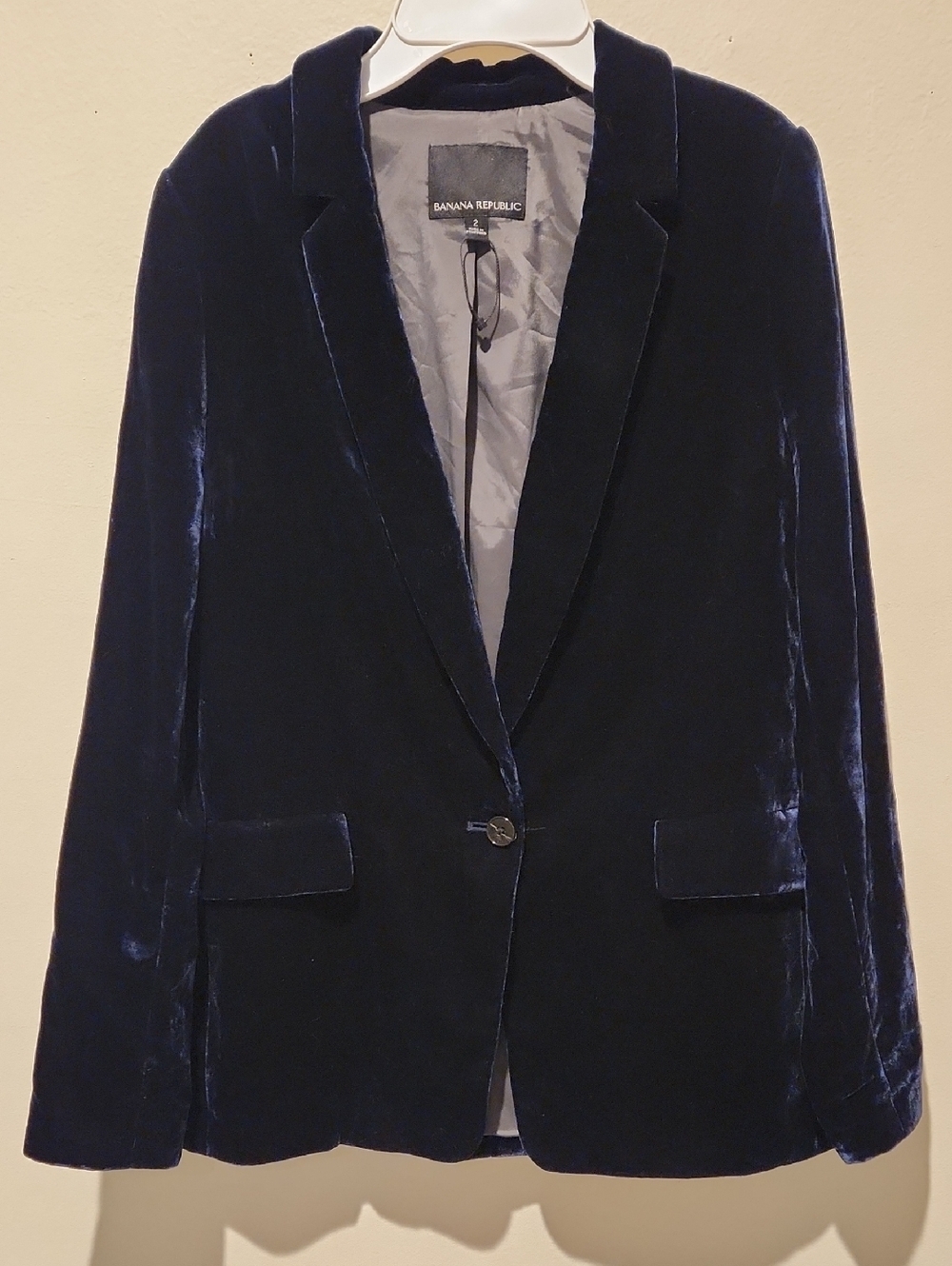 ❤️ BANANA REPUBLIC SLOUCHY VELVET ONE BUTTON BLAZER JACKET - MIDNIGHT BLUE, 2 - Picture 2 of 11